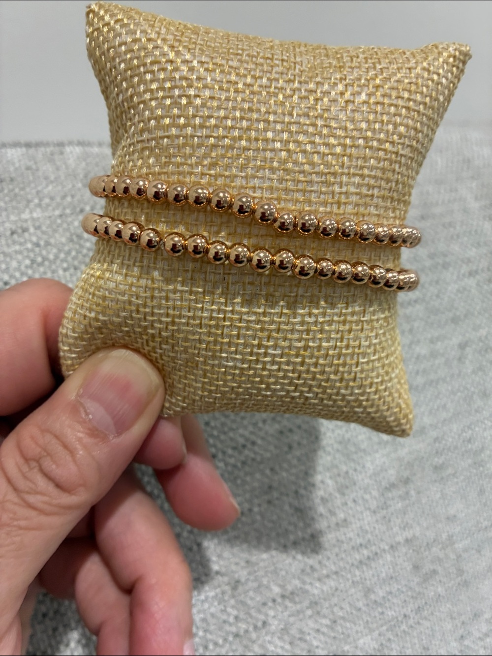 Rose Gold Tone Beaded Stretch Bracelet Set - Picture 2 of 3
